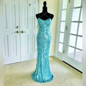Icy Blue Sequined Special Occasion Dress - Size 5